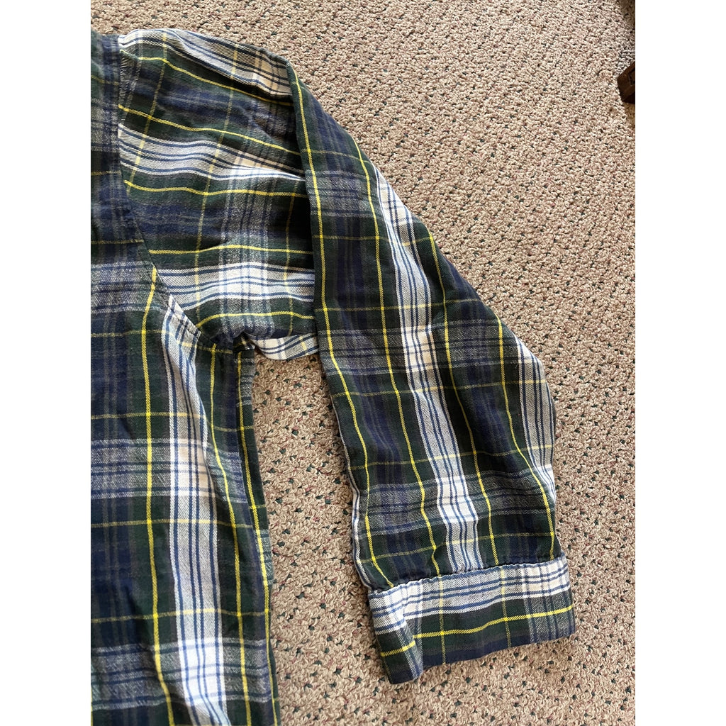 Vintage L.L. Bean Sleepshirt Mens Large Green Plaid Flannel Henley Nightshirt