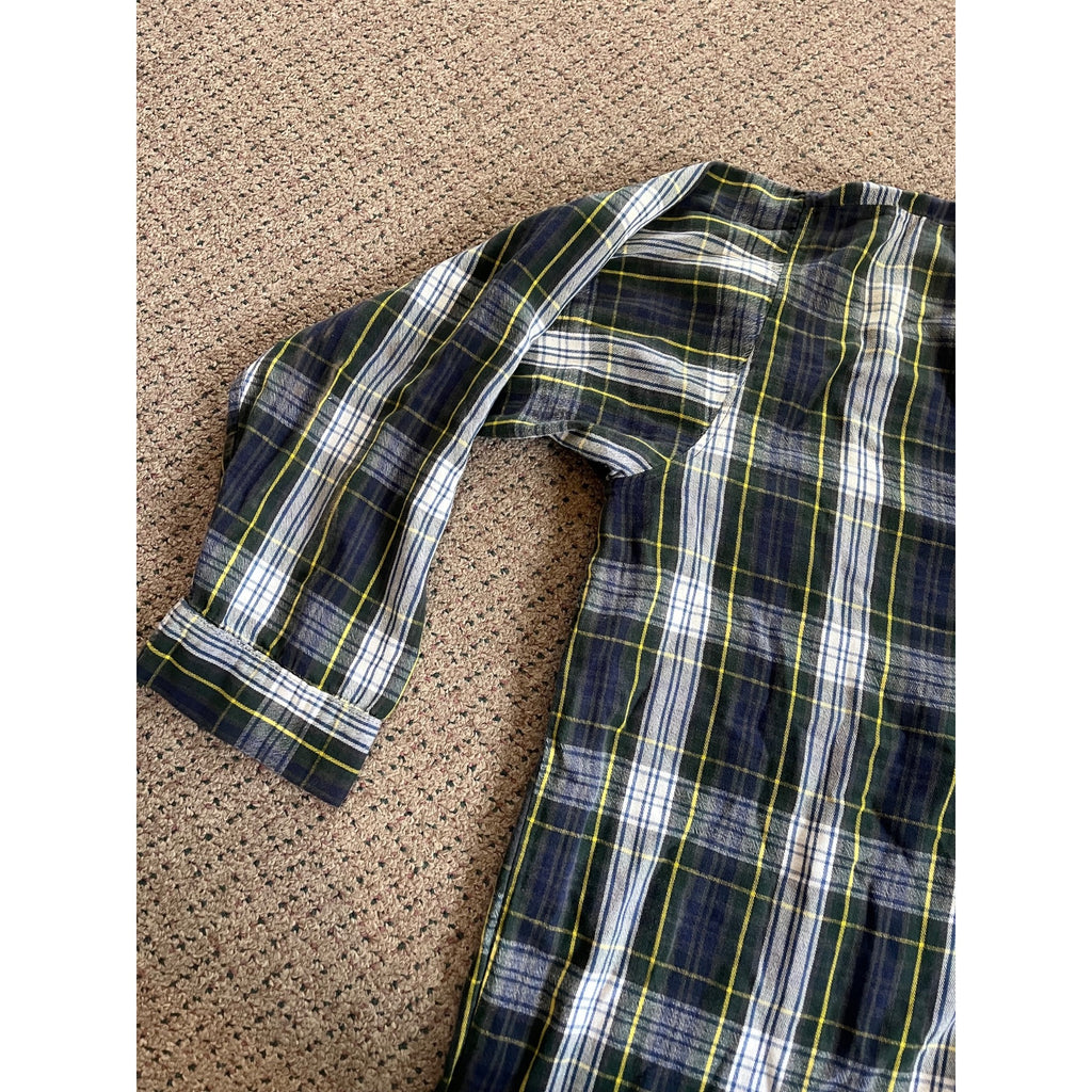 Vintage L.L. Bean Sleepshirt Mens Large Green Plaid Flannel Henley Nightshirt