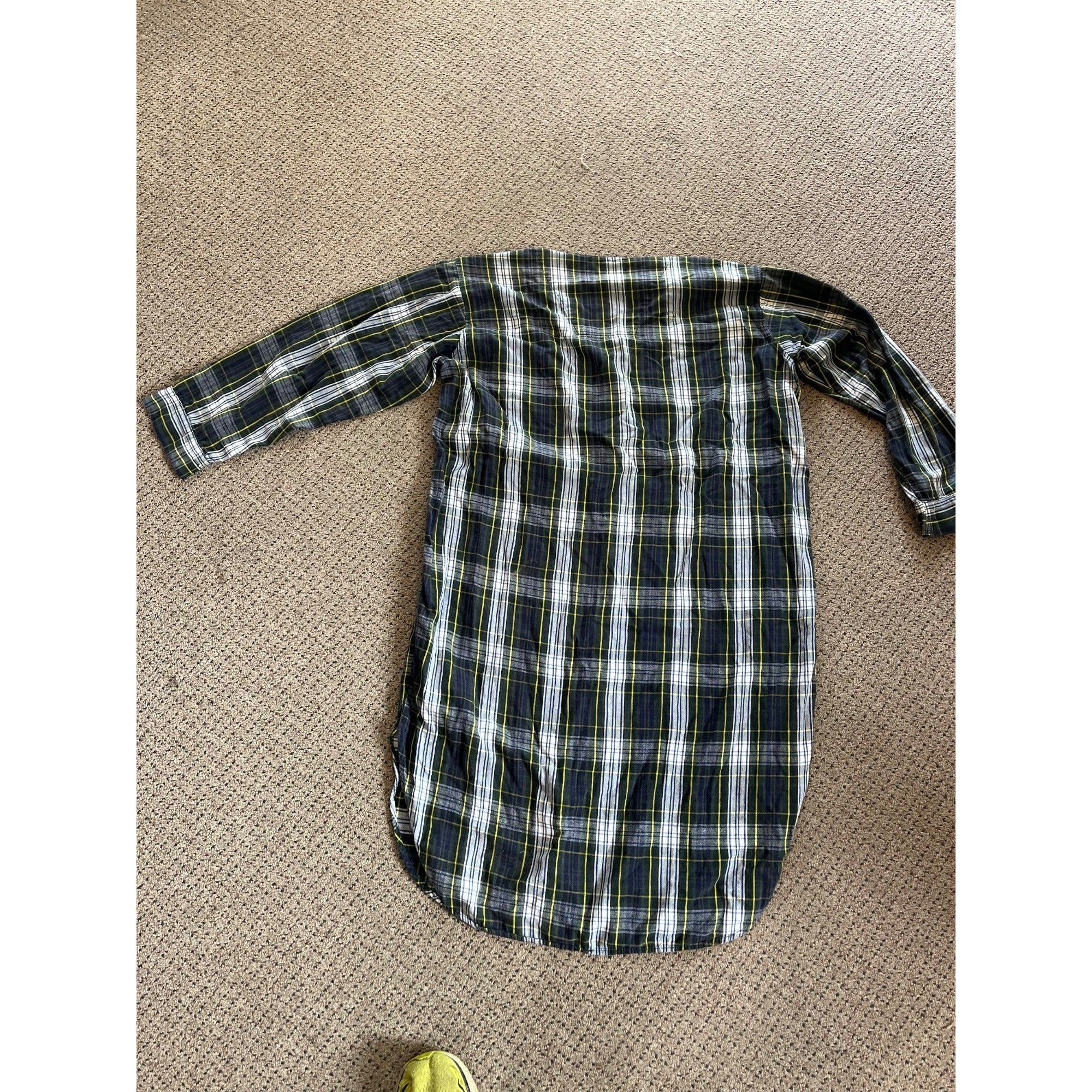 Vintage L.L. Bean Sleepshirt Mens Large Green Plaid Flannel Henley Nightshirt