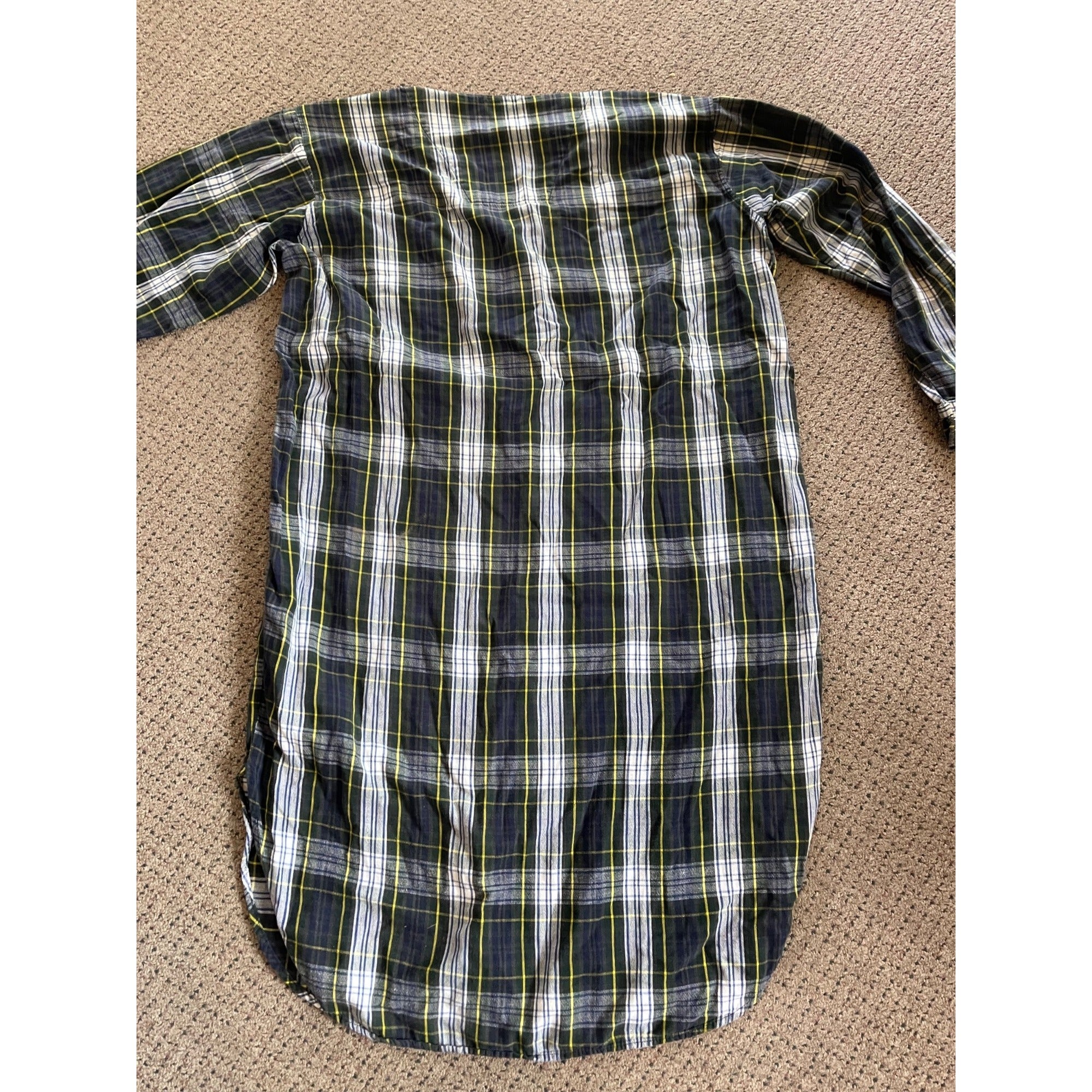 Vintage L.L. Bean Sleepshirt Mens Large Green Plaid Flannel Henley Nightshirt