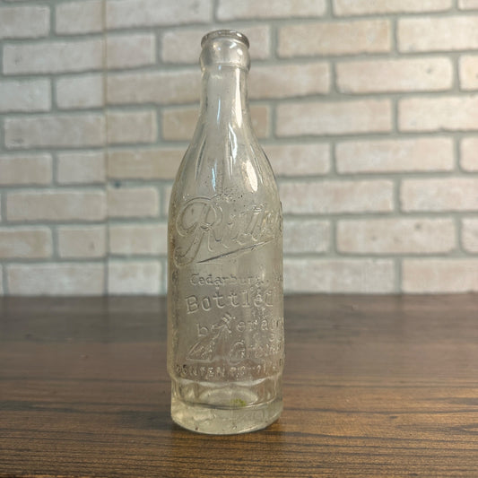 Vintage Ritter's Soda Embossed Glass Bottle Victoria Springs Cedarburg Wis - 8"