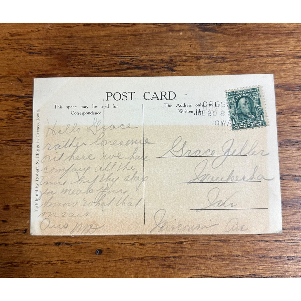 Vintage 1908 Scene on Iowa River near Cresco IA Original Photo Postcard