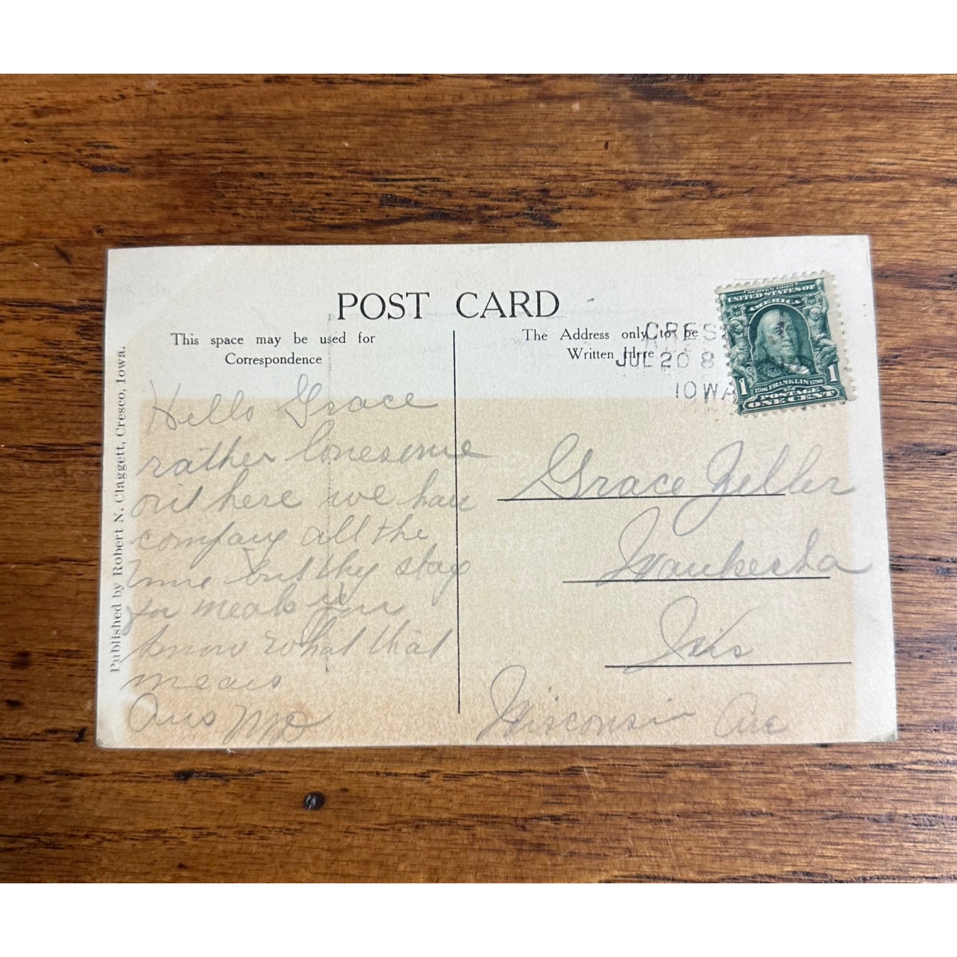 Vintage 1908 Scene on Iowa River near Cresco IA Original Photo Postcard