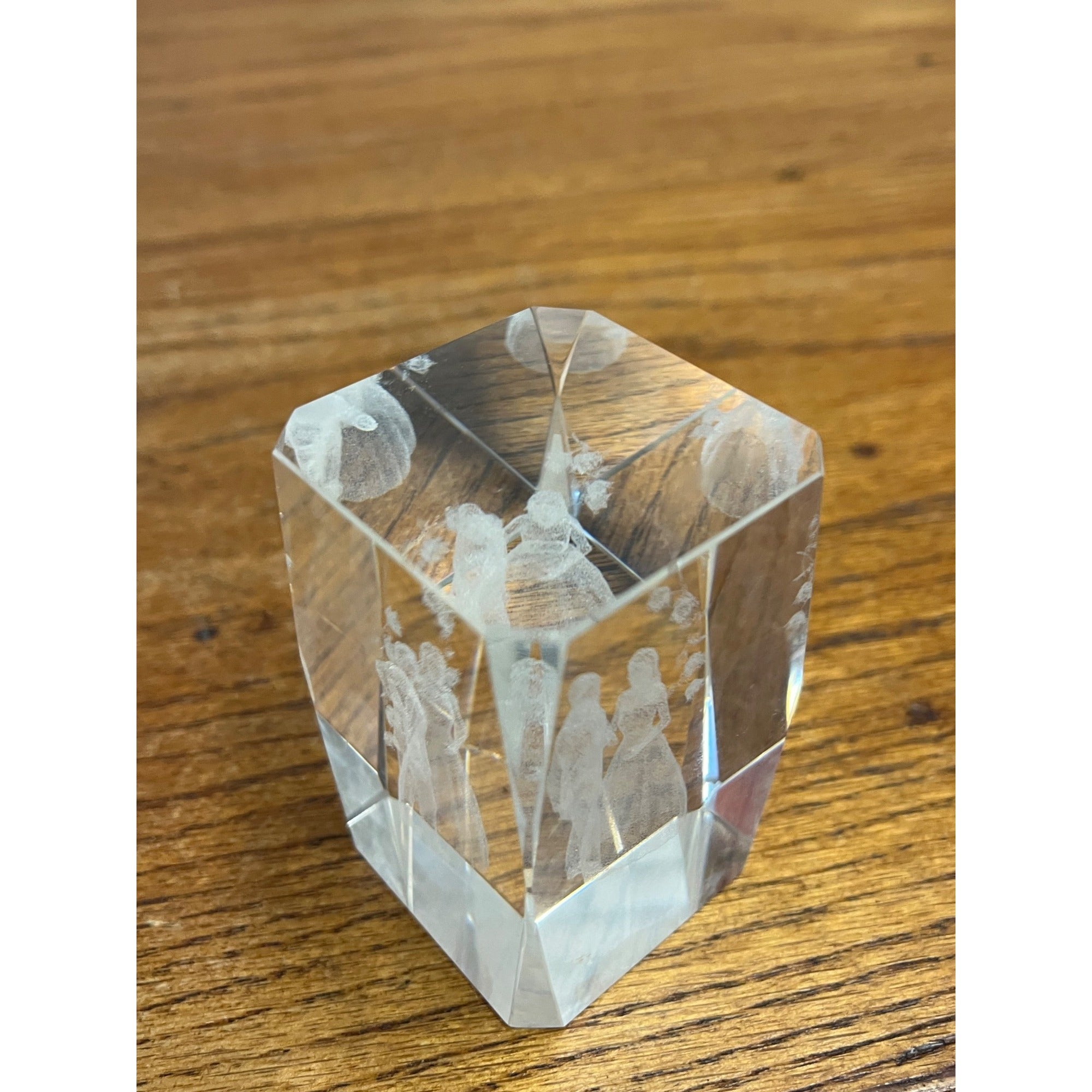 Crystal Glass Bride & Groom Paperweight Laser-cut Block Wedding Gift 3"