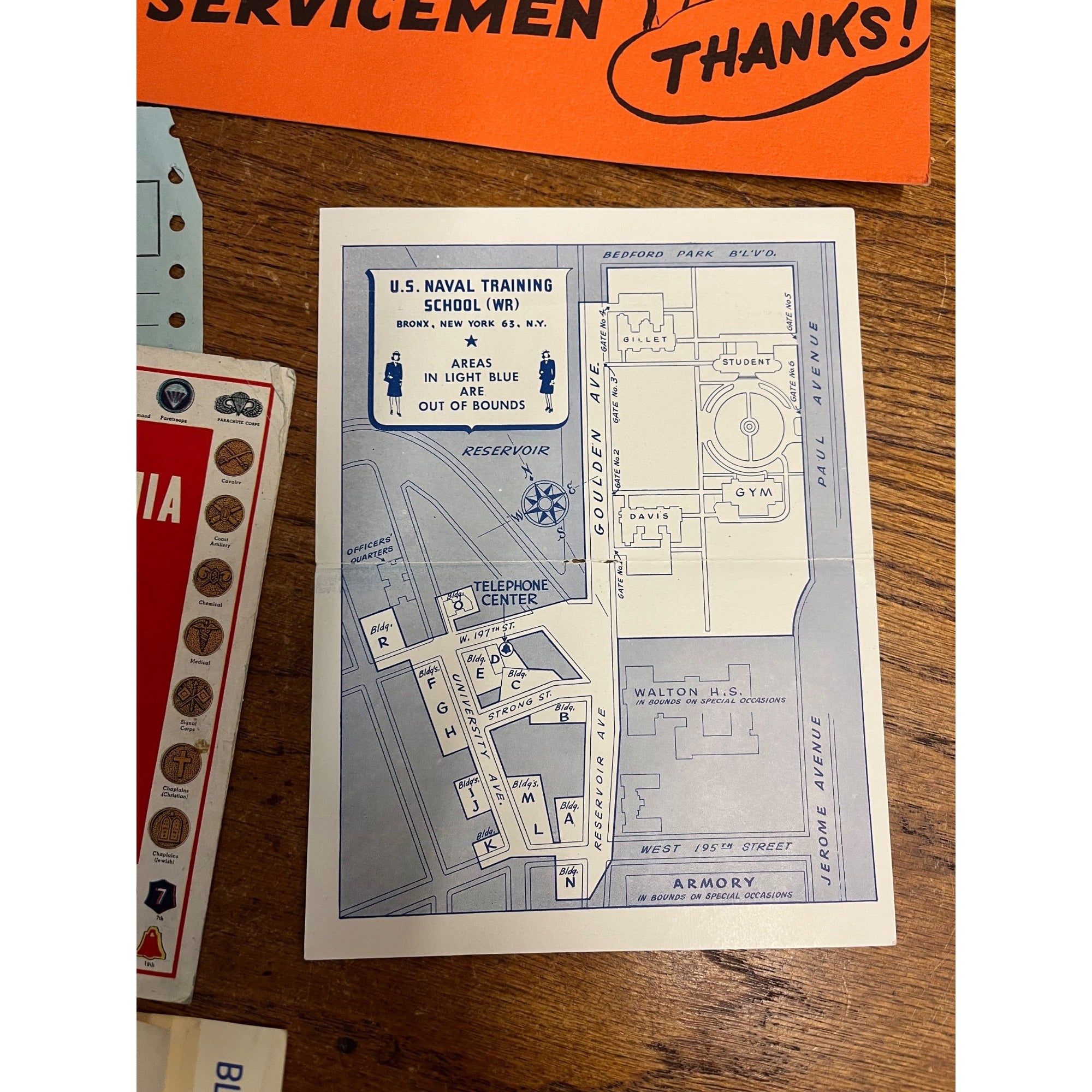 Vintage WWII Era US Navy Ephemera Homefront Window Sign Training Bronx Map ++