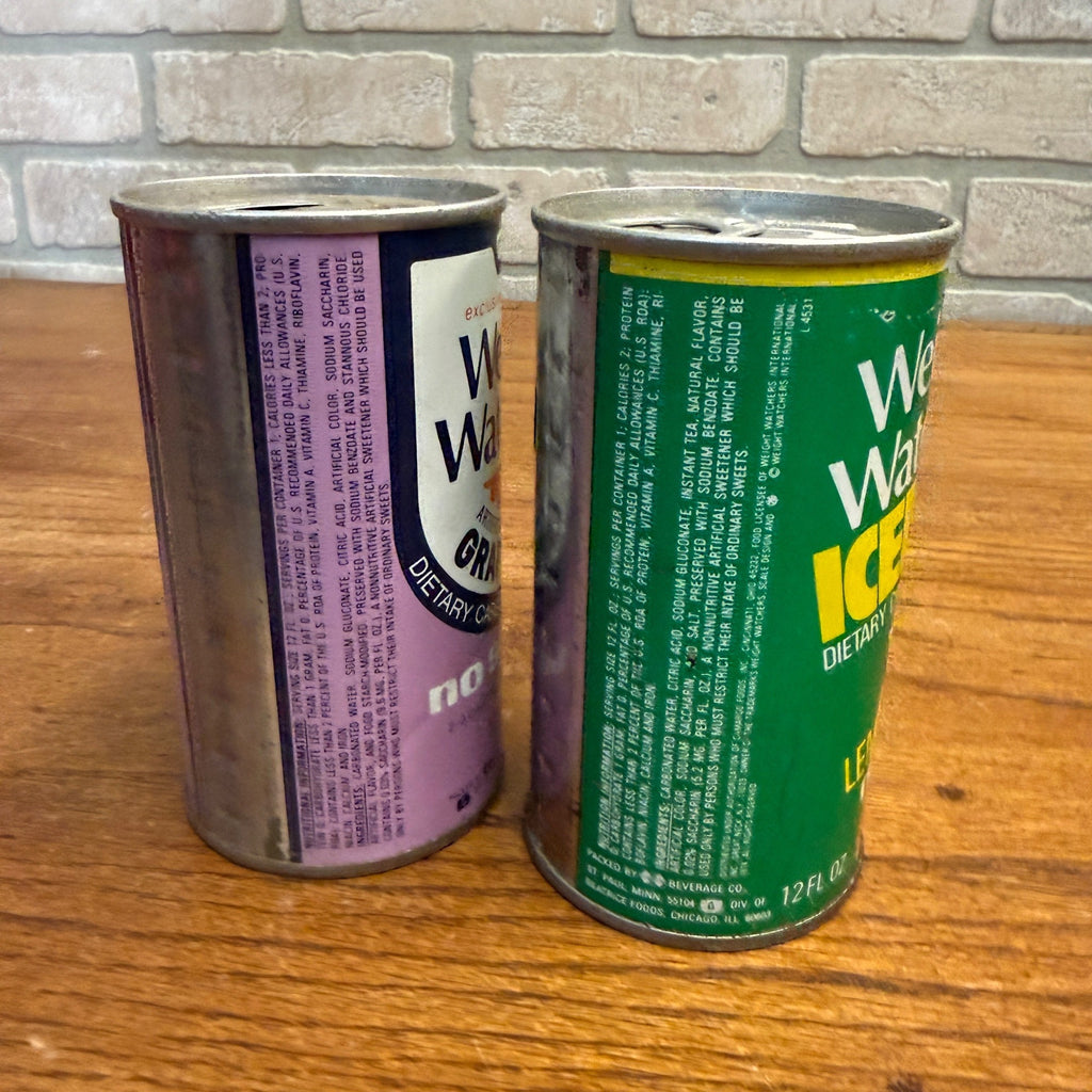 Vintage 1970s Weight Watchers Grape Soda & Ice Tea Pull Tab Straight Soda Can
