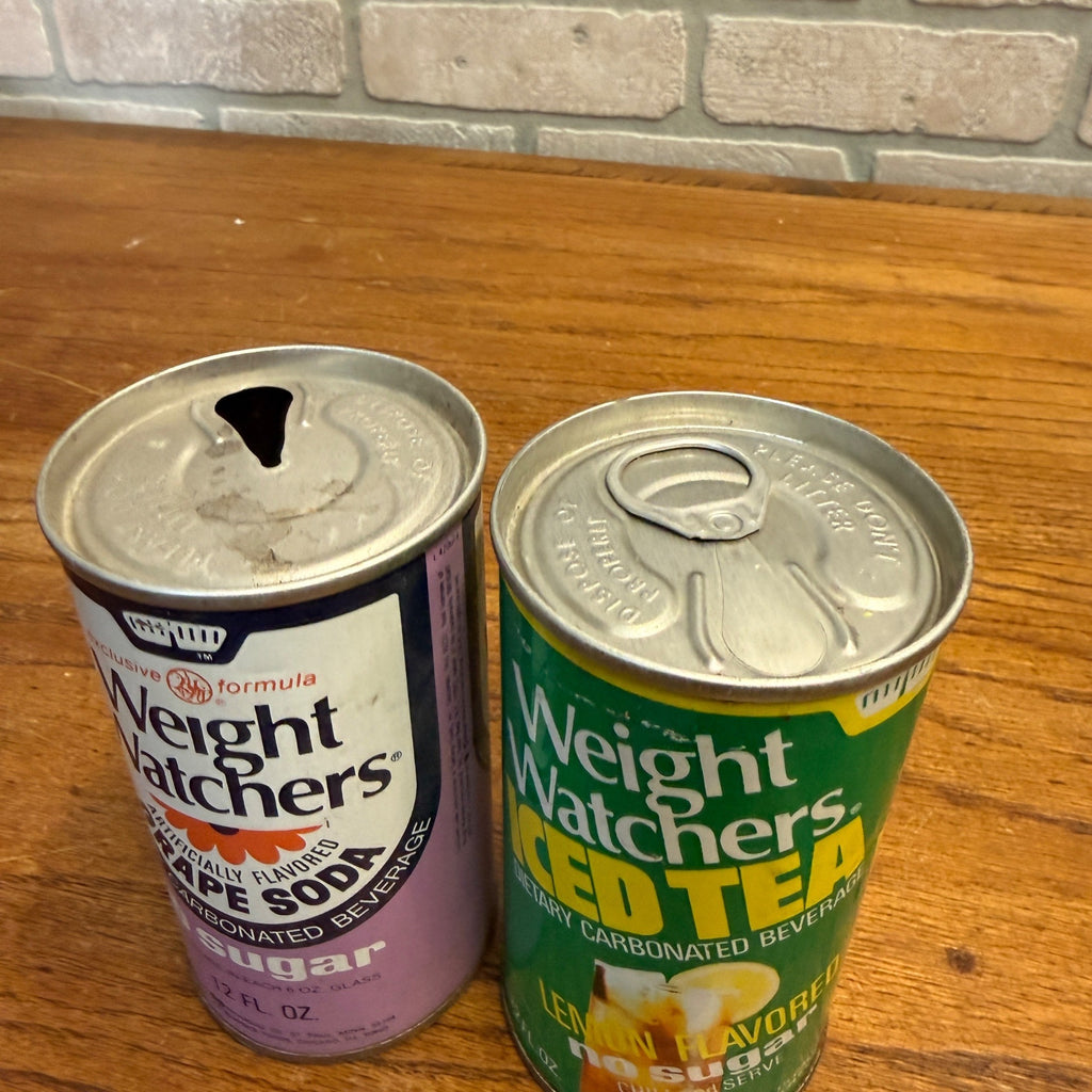 Vintage 1970s Weight Watchers Grape Soda & Ice Tea Pull Tab Straight Soda Can