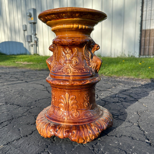 Vintage JB Owens Majolica Pottery Tall Jardiniere Plant Stand Pedestal