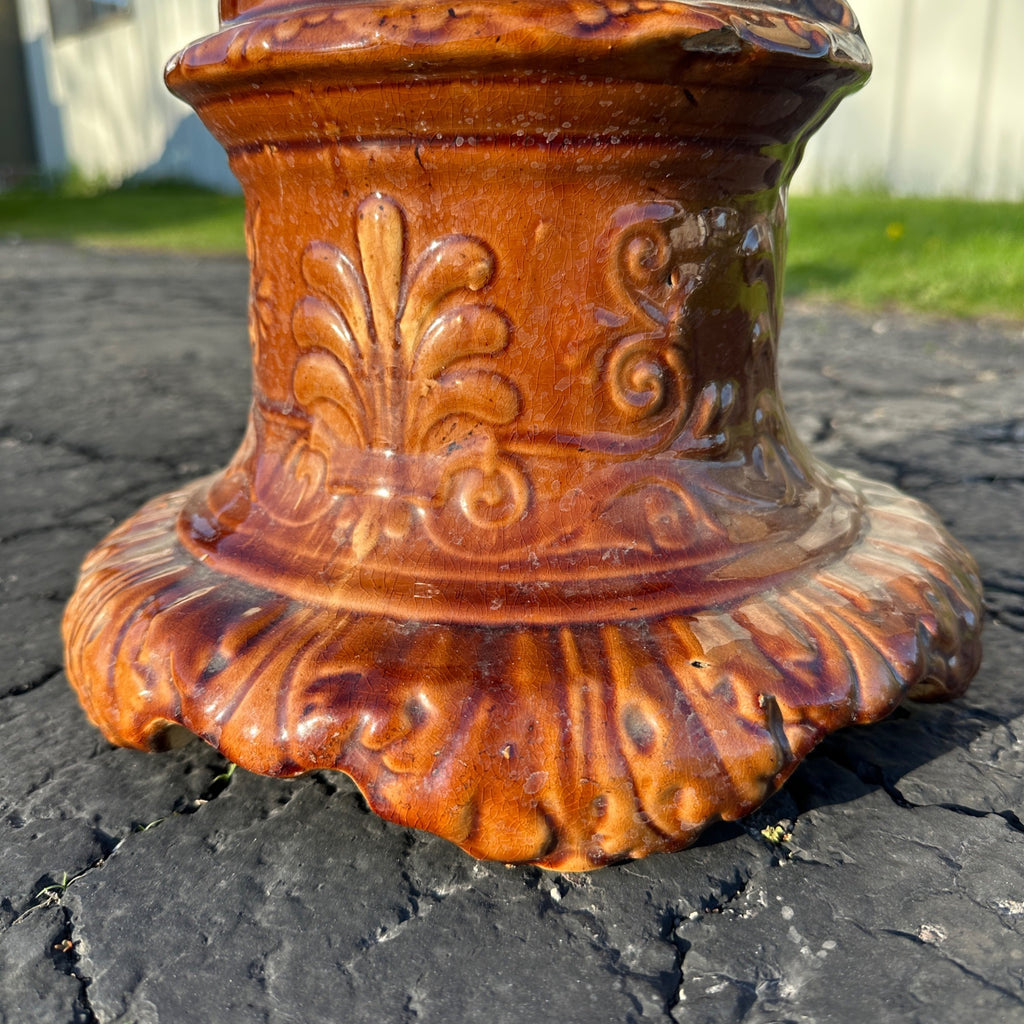 Vintage JB Owens Majolica Pottery Tall Jardiniere Plant Stand Pedestal