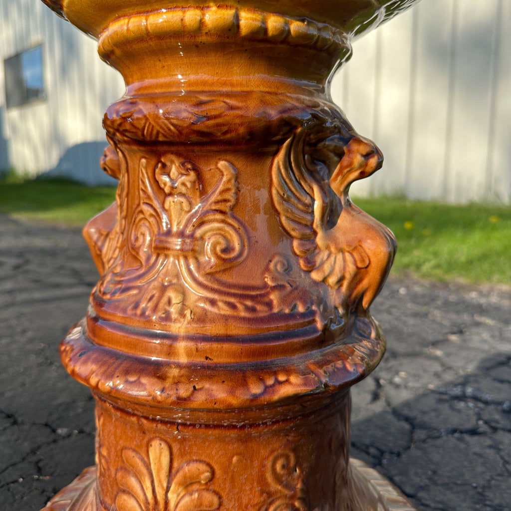 Vintage JB Owens Majolica Pottery Tall Jardiniere Plant Stand Pedestal