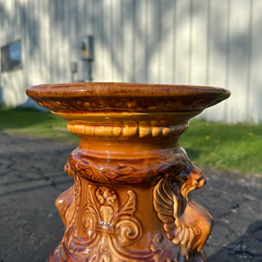 Vintage JB Owens Majolica Pottery Tall Jardiniere Plant Stand Pedestal