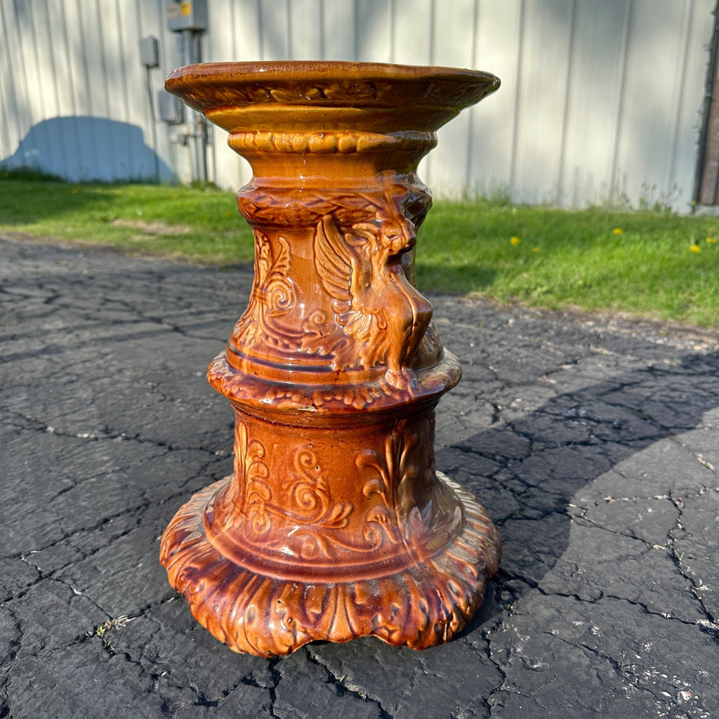 Vintage JB Owens Majolica Pottery Tall Jardiniere Plant Stand Pedestal