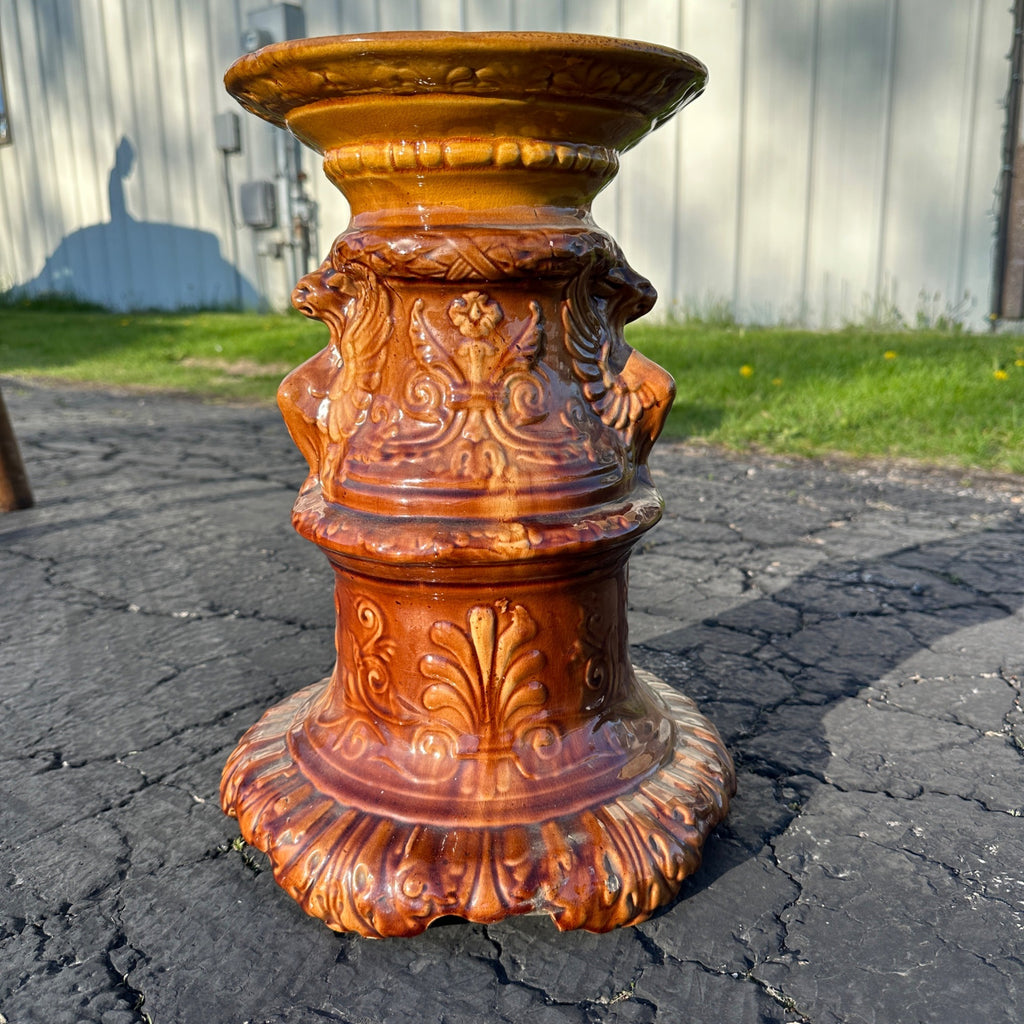 Vintage JB Owens Majolica Pottery Tall Jardiniere Plant Stand Pedestal