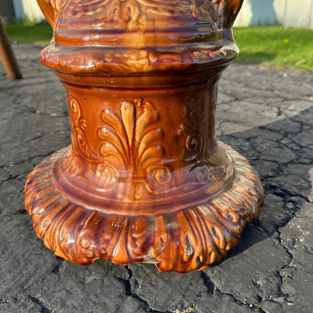 Vintage JB Owens Majolica Pottery Tall Jardiniere Plant Stand Pedestal