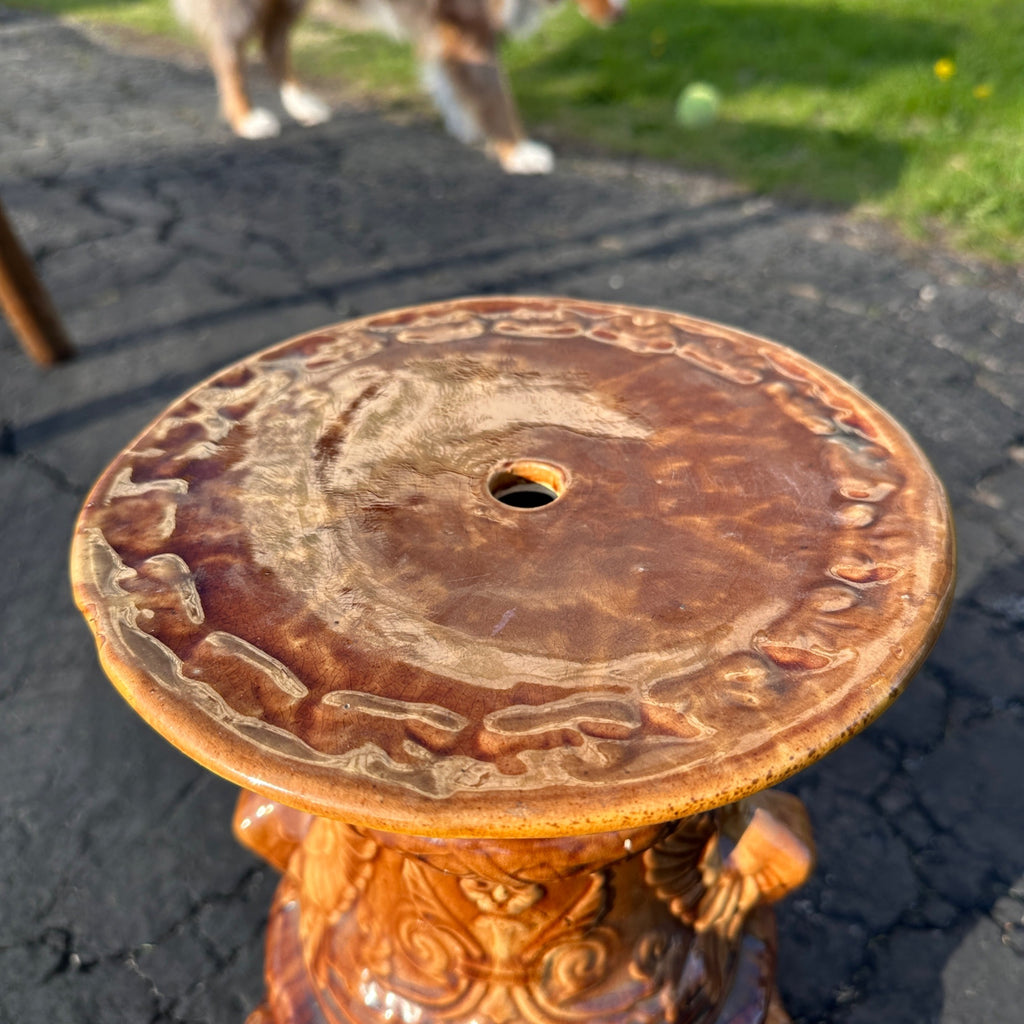Vintage JB Owens Majolica Pottery Tall Jardiniere Plant Stand Pedestal