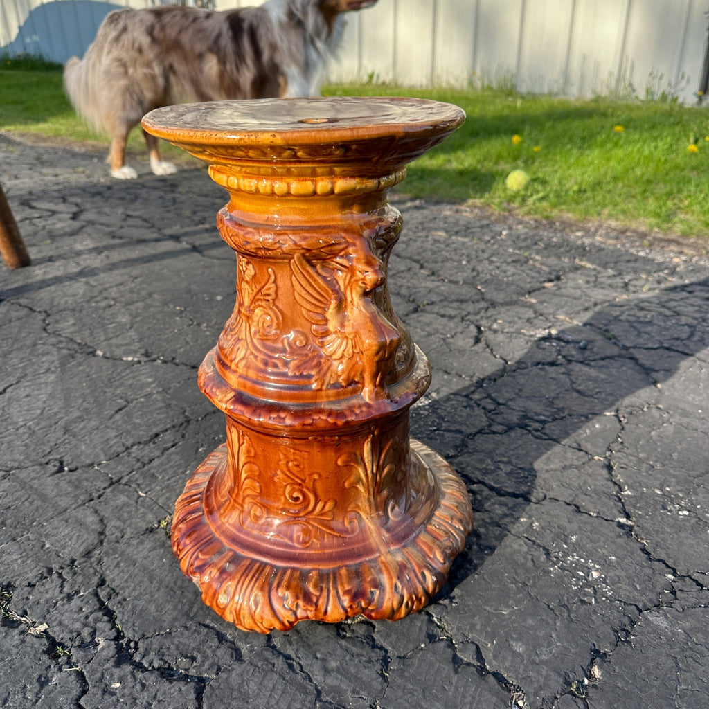 Vintage JB Owens Majolica Pottery Tall Jardiniere Plant Stand Pedestal