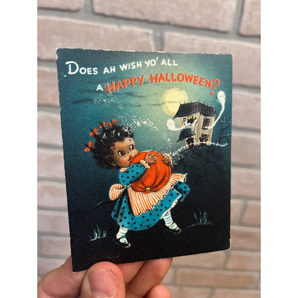 Vintage Halloween Hallmark Invitation Party Card 1960s Girl Pumpkin Haunted House
