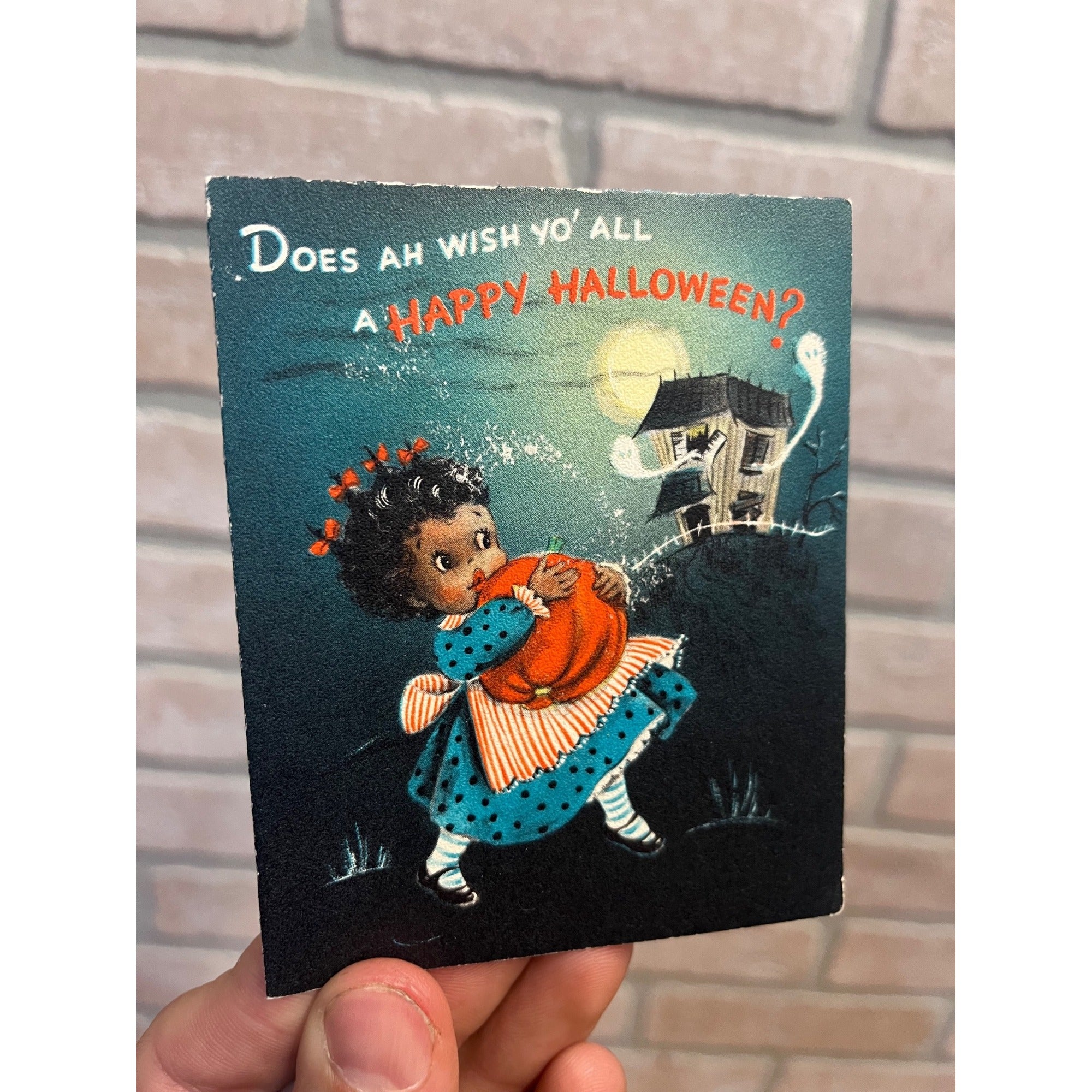Vintage Halloween Hallmark Invitation Party Card 1960s Girl Pumpkin Haunted House