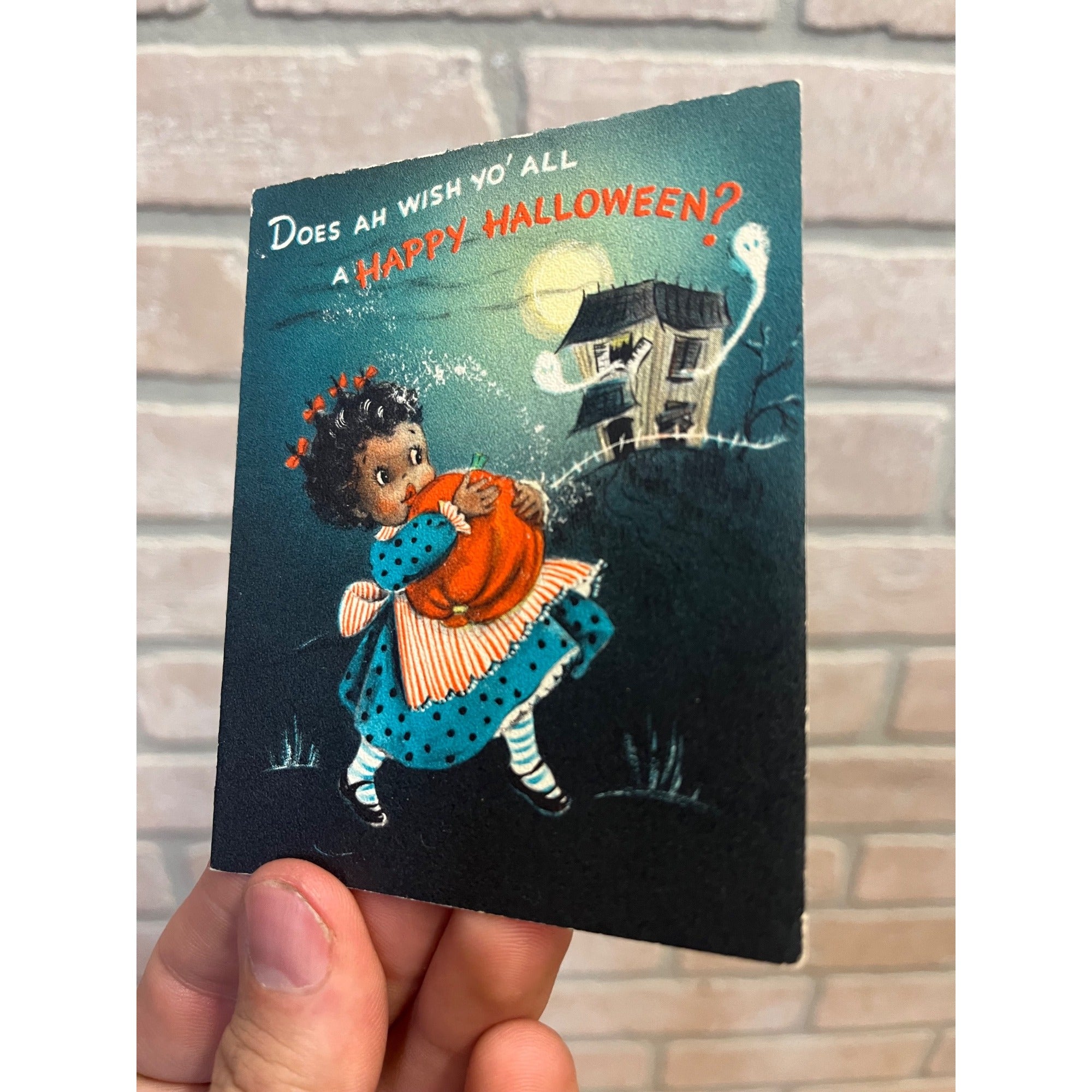 Vintage Halloween Hallmark Invitation Party Card 1960s Girl Pumpkin Haunted House