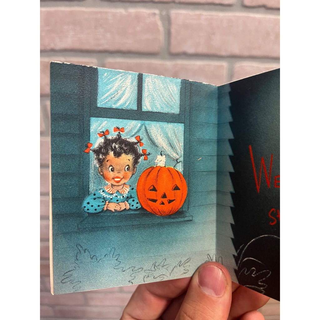 Vintage Halloween Hallmark Invitation Party Card 1960s Girl Pumpkin Haunted House