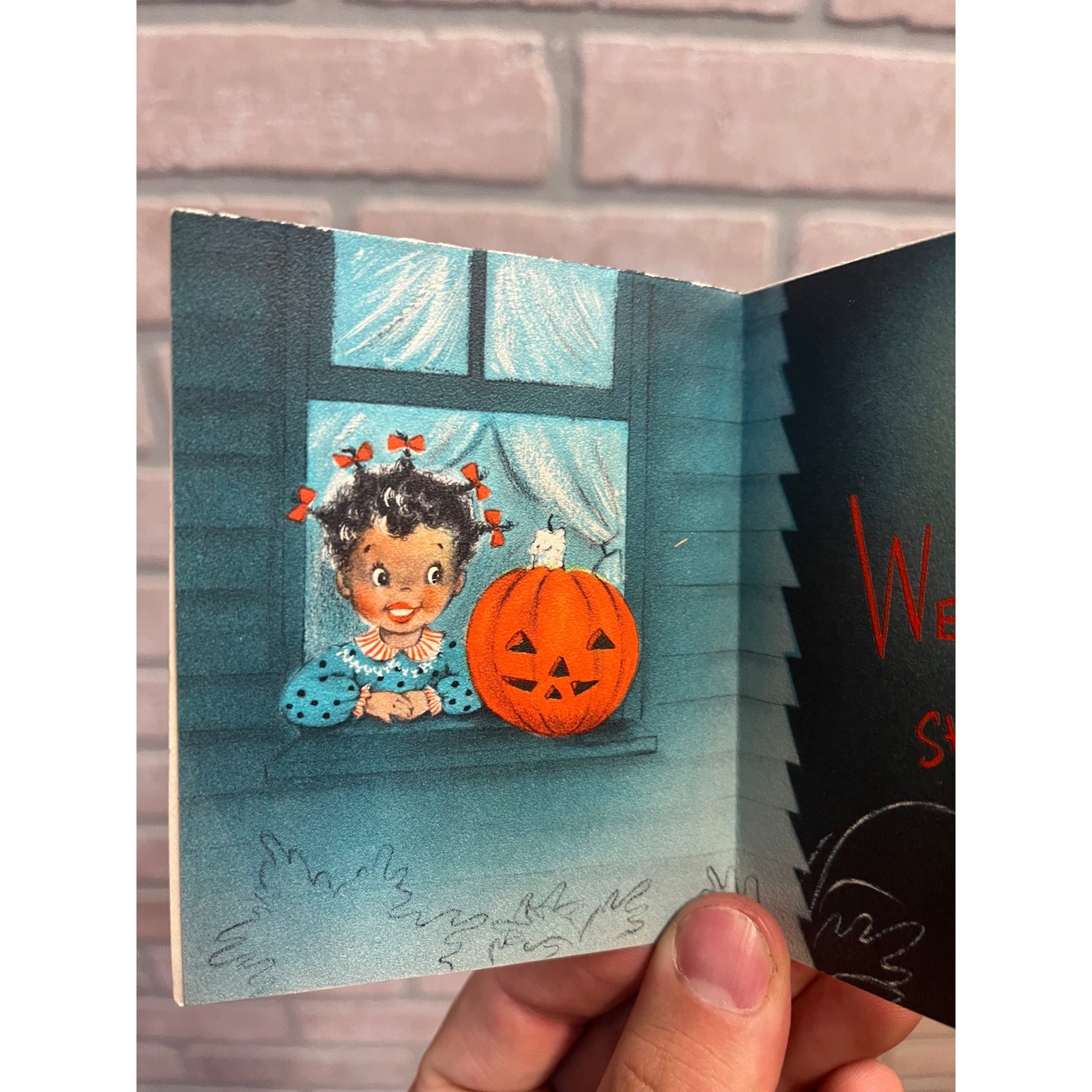 Vintage Halloween Hallmark Invitation Party Card 1960s Girl Pumpkin Haunted House