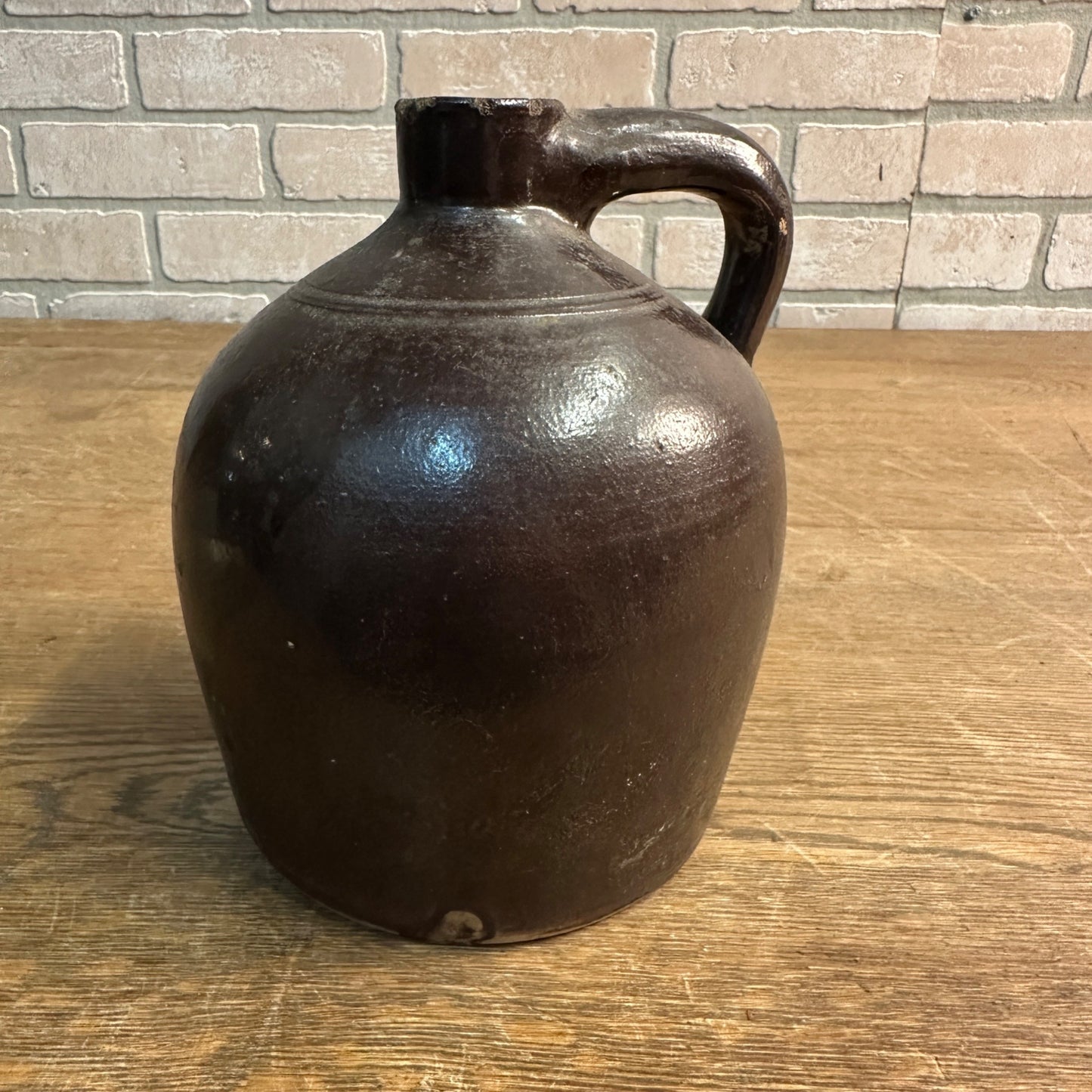 Antique 7" Vintage Antique Moonshine Whiskey Jug Brown Stoneware Crock