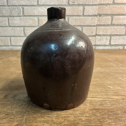 Antique 7" Vintage Antique Moonshine Whiskey Jug Brown Stoneware Crock