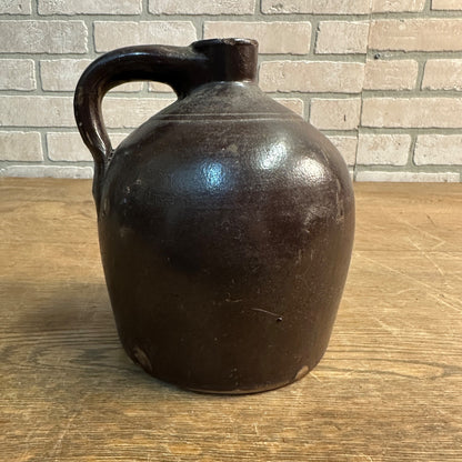 Antique 7" Vintage Antique Moonshine Whiskey Jug Brown Stoneware Crock