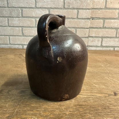 Antique 7" Vintage Antique Moonshine Whiskey Jug Brown Stoneware Crock