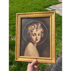 Vintage Framed Canvas Print Christ Child Portrait Halo Cherub Style Mid Century Religious