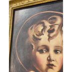 Vintage Framed Canvas Print Christ Child Portrait Halo Cherub Style Mid Century Religious