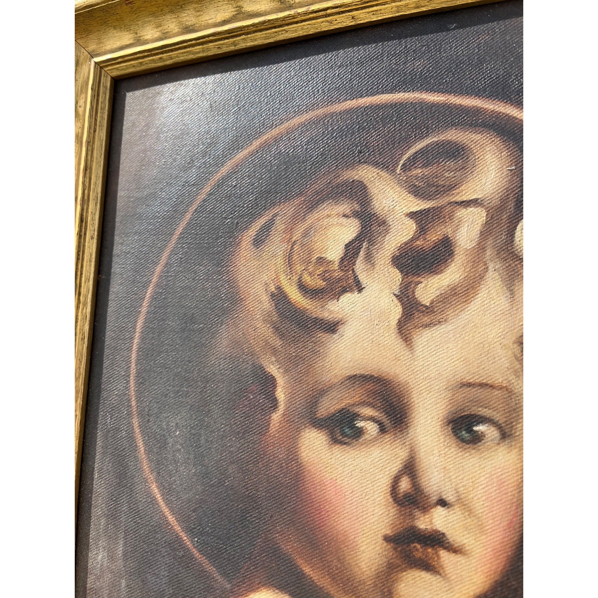 Vintage Framed Canvas Print Christ Child Portrait Halo Cherub Style Mid Century Religious