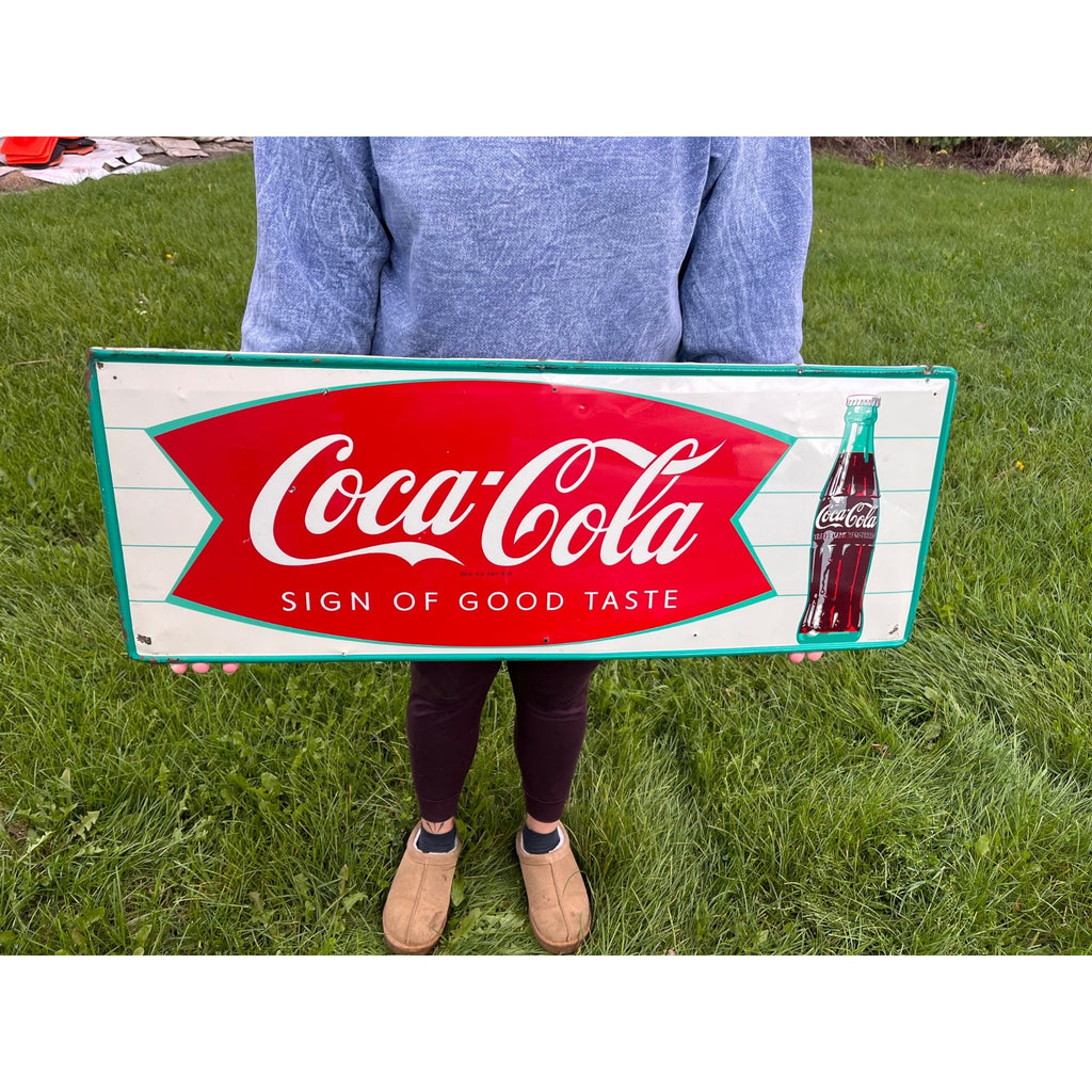 Original Vintage 1950s Coca-Cola "Sign of Good Taste" Fishtail Advertising Sign
