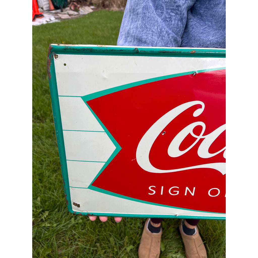 Original Vintage 1950s Coca-Cola "Sign of Good Taste" Fishtail Advertising Sign
