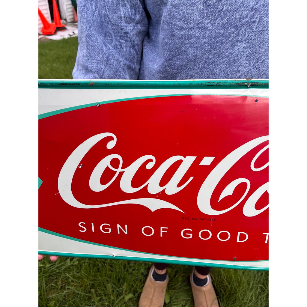 Original Vintage 1950s Coca-Cola "Sign of Good Taste" Fishtail Advertising Sign