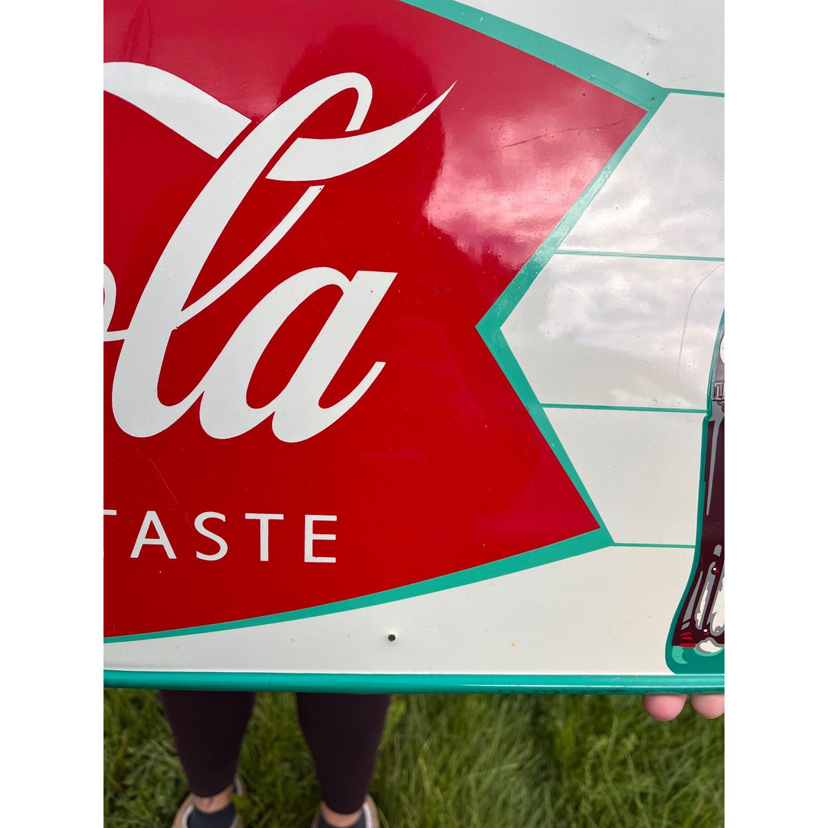 Original Vintage 1950s Coca-Cola "Sign of Good Taste" Fishtail Advertising Sign