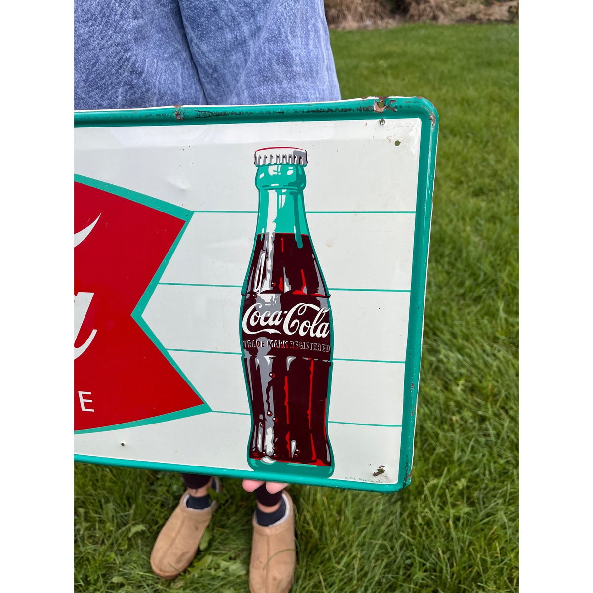 Original Vintage 1950s Coca-Cola "Sign of Good Taste" Fishtail Advertising Sign