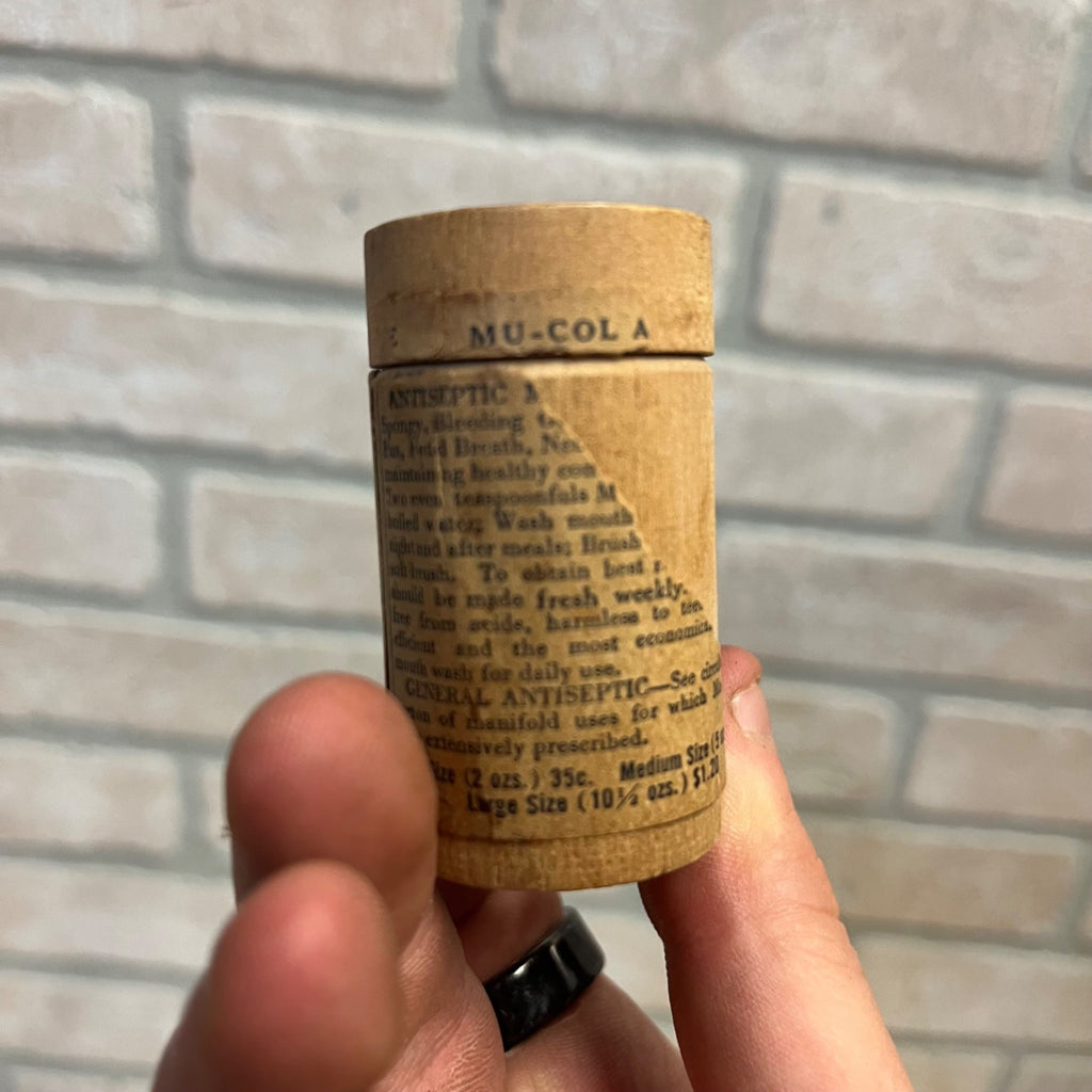 Vintage Mu-Col Antiseptic Powder Wooden Medicine Container Buffalo NY 1920s Sample