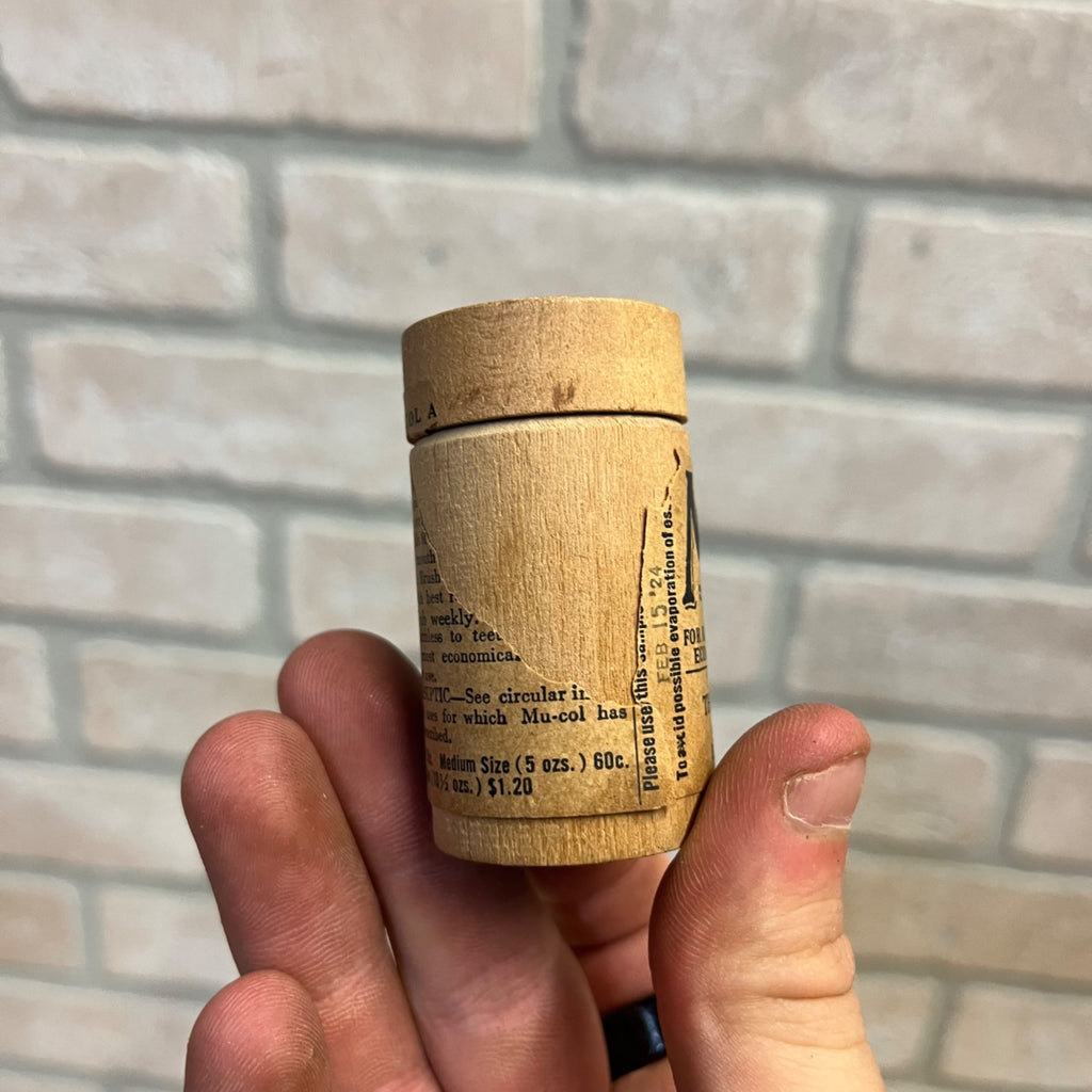 Vintage Mu-Col Antiseptic Powder Wooden Medicine Container Buffalo NY 1920s Sample
