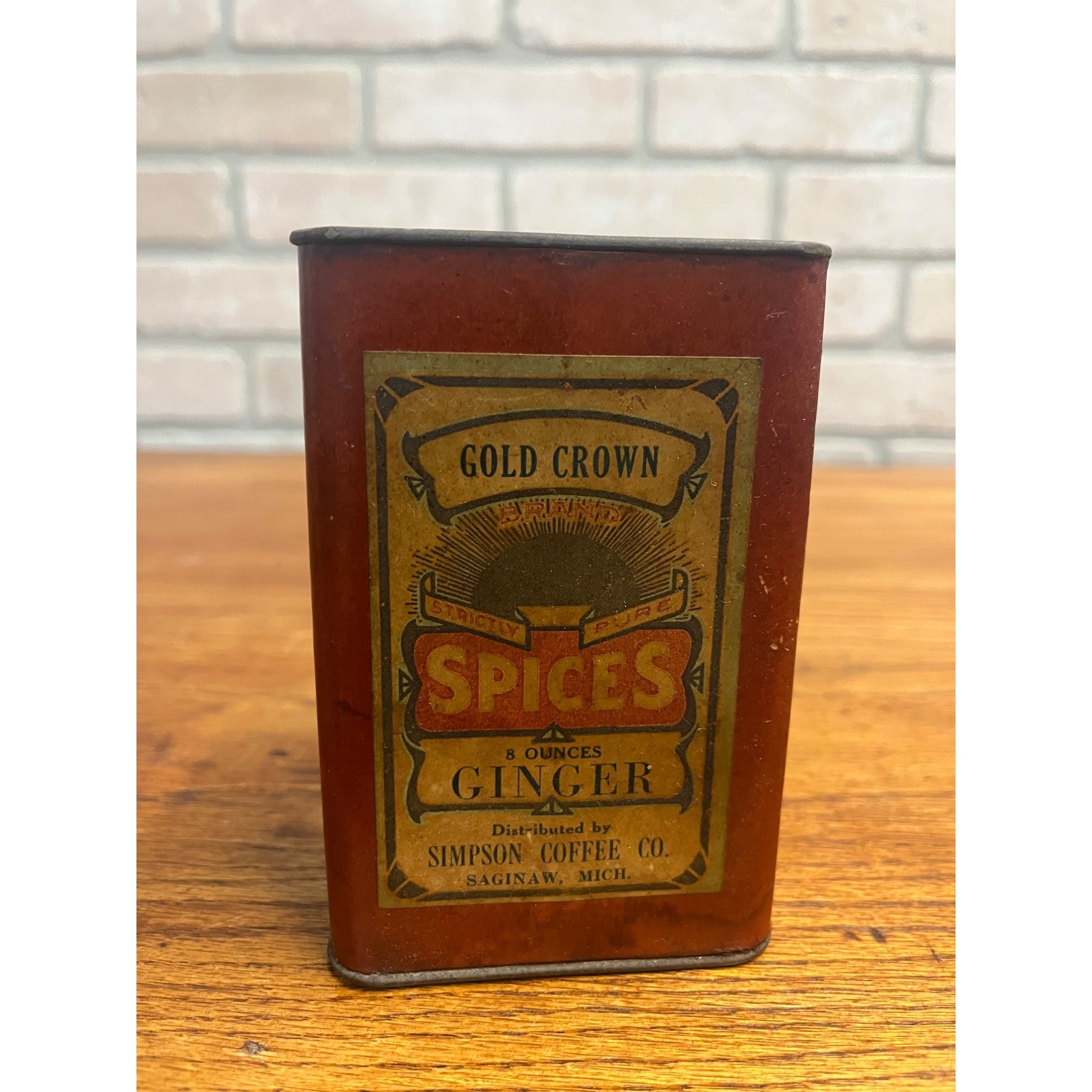 RARE Vintage 1920s Simpson Coffee Co. Spice Tin Saginaw MI Michigan Ginger