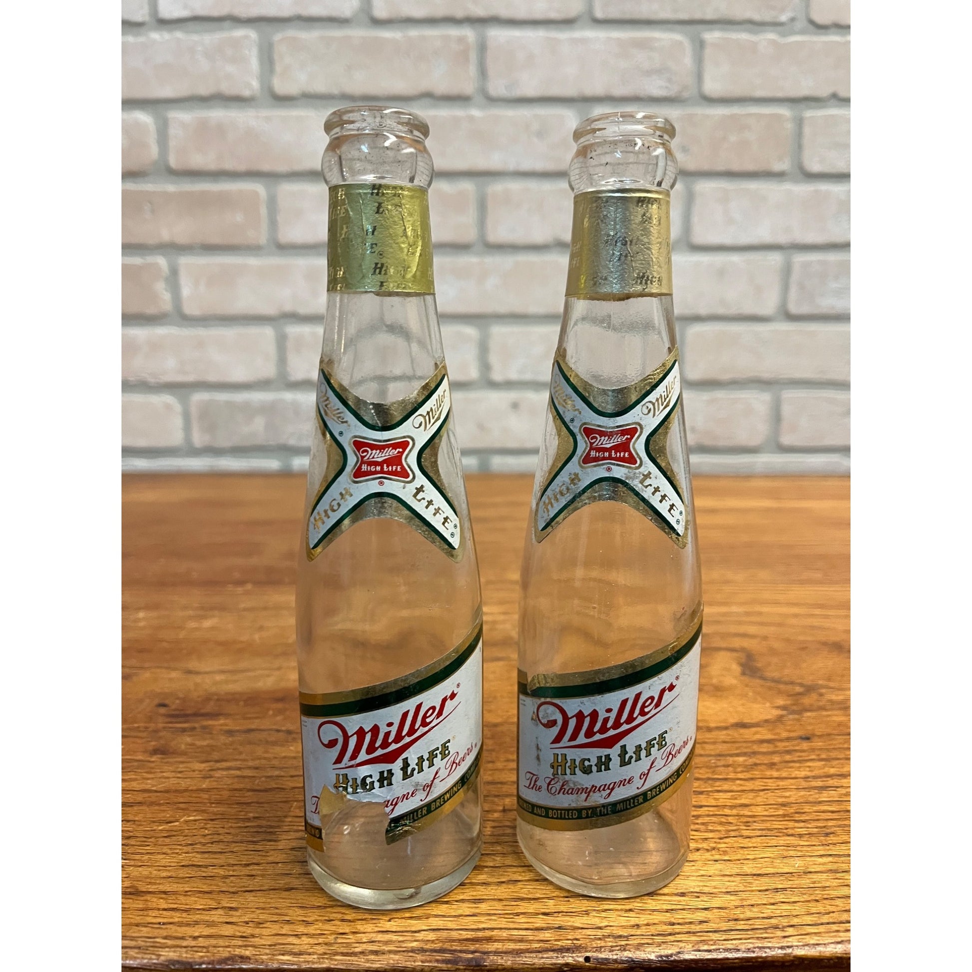 Vintage 1960s Miller High Life Beer 7oz Bottles Lot (2) w/ Labels Milwaukee Wis