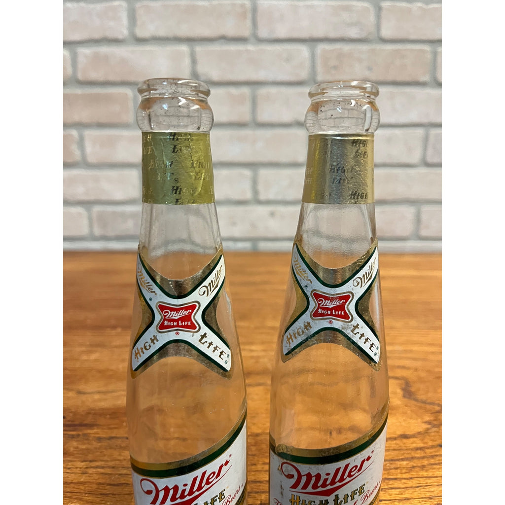 Vintage 1960s Miller High Life Beer 7oz Bottles Lot (2) w/ Labels Milwaukee Wis