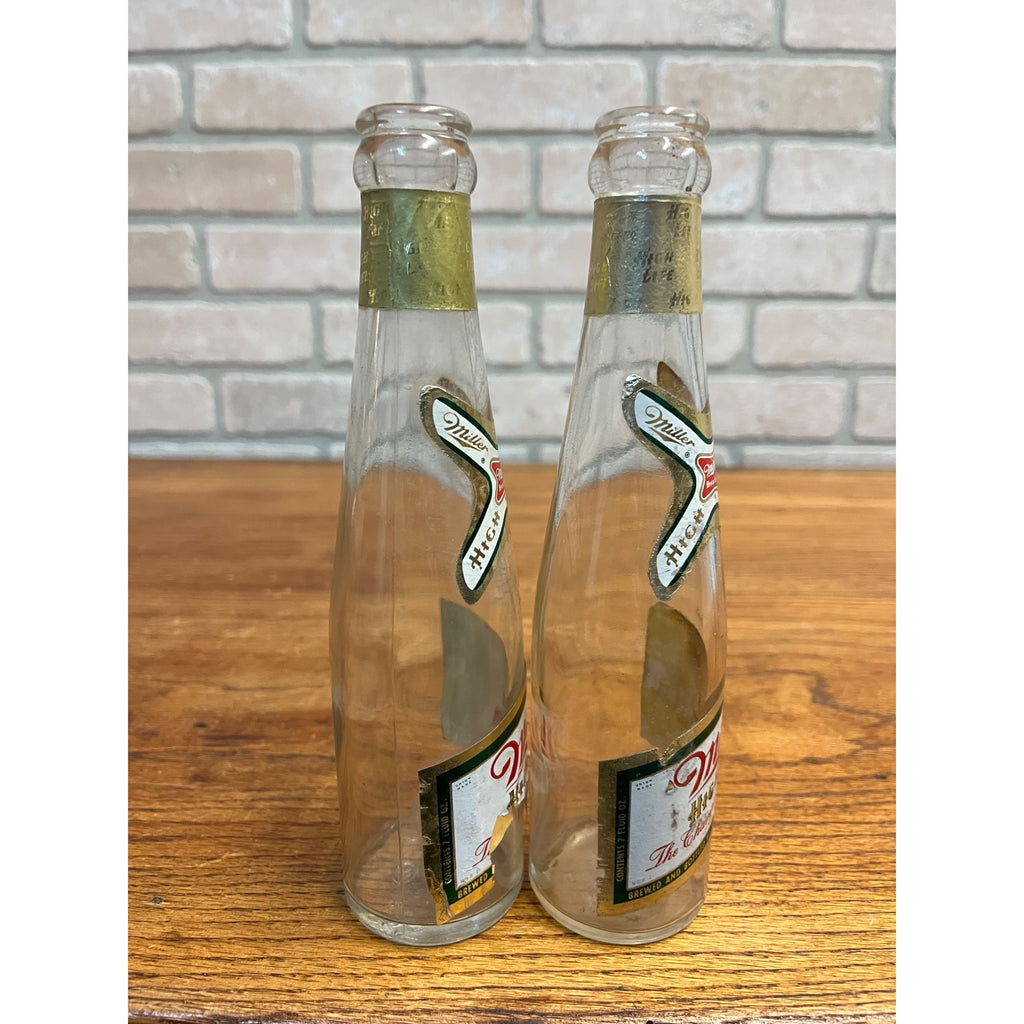 Vintage 1960s Miller High Life Beer 7oz Bottles Lot (2) w/ Labels Milwaukee Wis