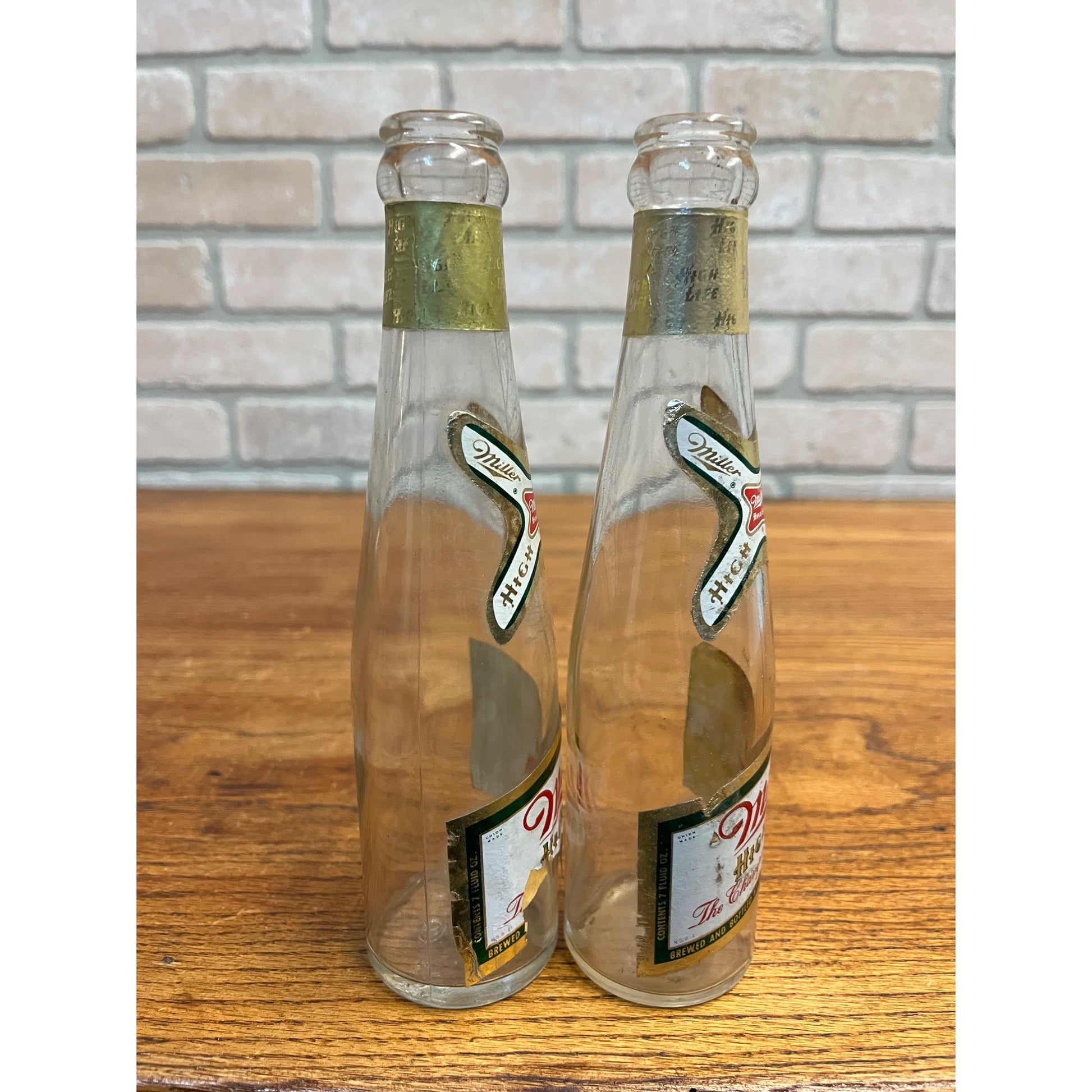 Vintage 1960s Miller High Life Beer 7oz Bottles Lot (2) w/ Labels Milwaukee Wis
