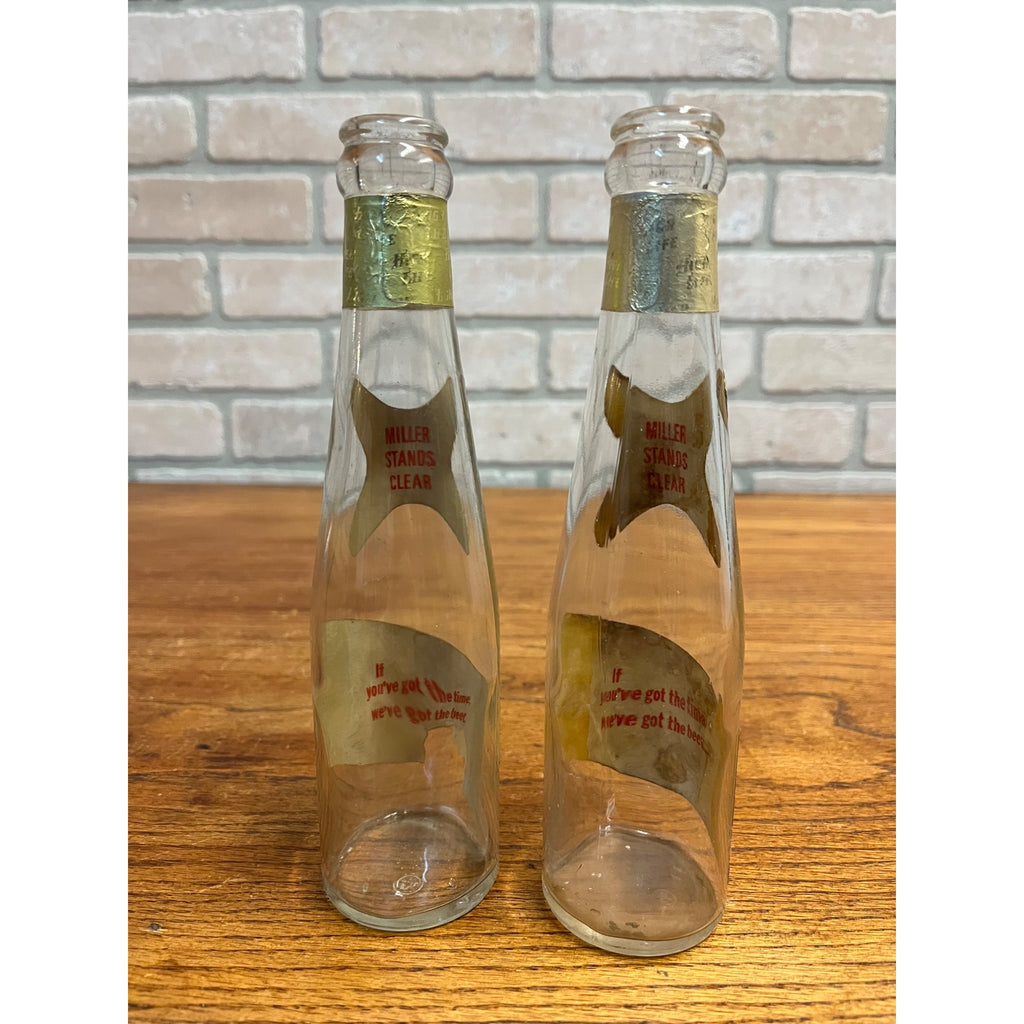 Vintage 1960s Miller High Life Beer 7oz Bottles Lot (2) w/ Labels Milwaukee Wis