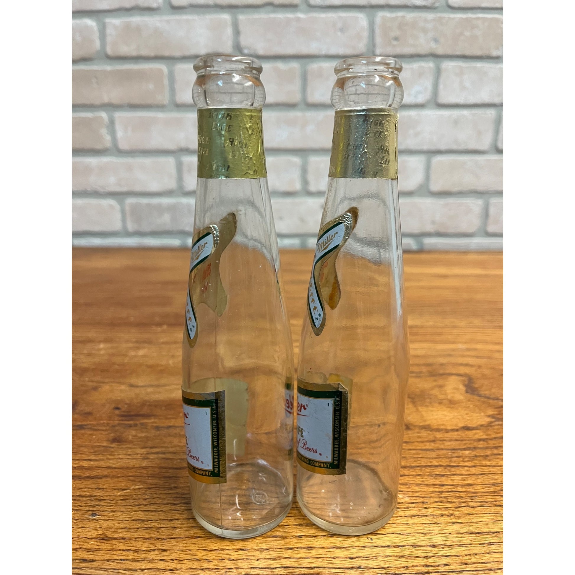 Vintage 1960s Miller High Life Beer 7oz Bottles Lot (2) w/ Labels Milwaukee Wis