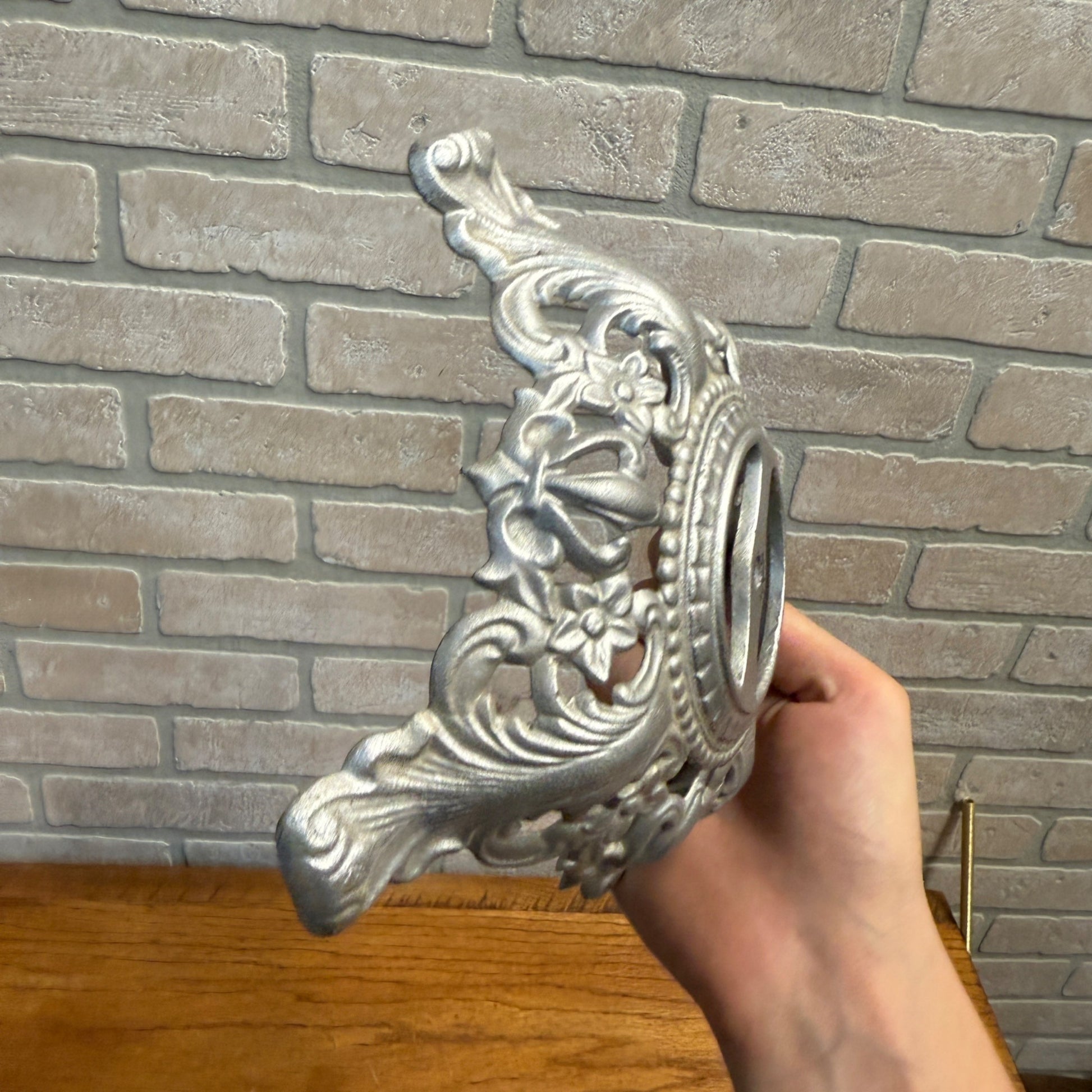 Antique Cast Iron #304 Oil Lamp Base Pedestal Silver Painted Ornate Victorian