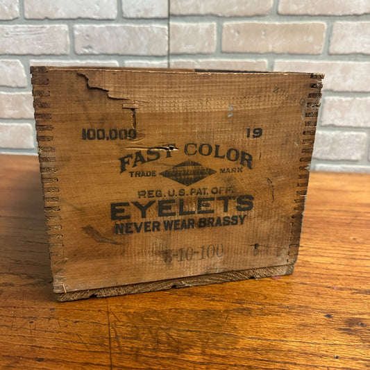 Vintage Dovetailed Wood Shipping Crate Box Fast Color Eyelets