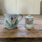 Buchan Thistle Serving  Scotland Stoneware Pottery Creamer and Sugar Dish