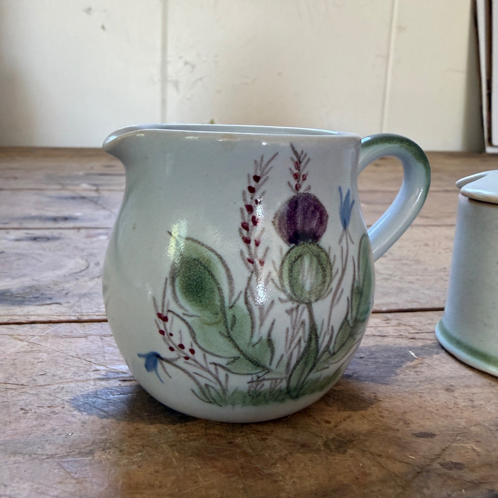 Buchan Thistle Serving  Scotland Stoneware Pottery Creamer and Sugar Dish